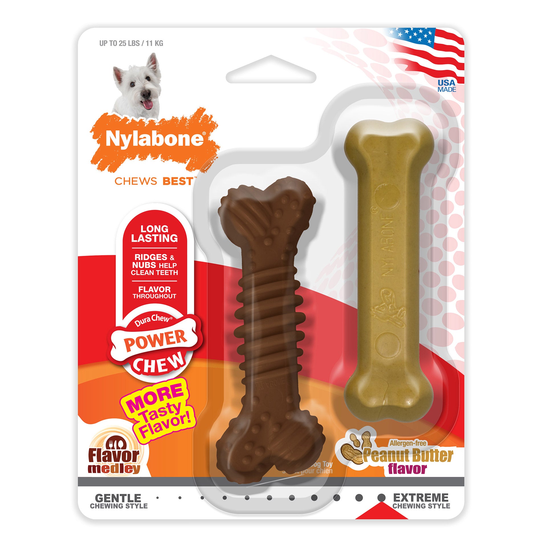 Nylabone Dura Chew Dog Bone - Peanut Butter Flavor (Regular)